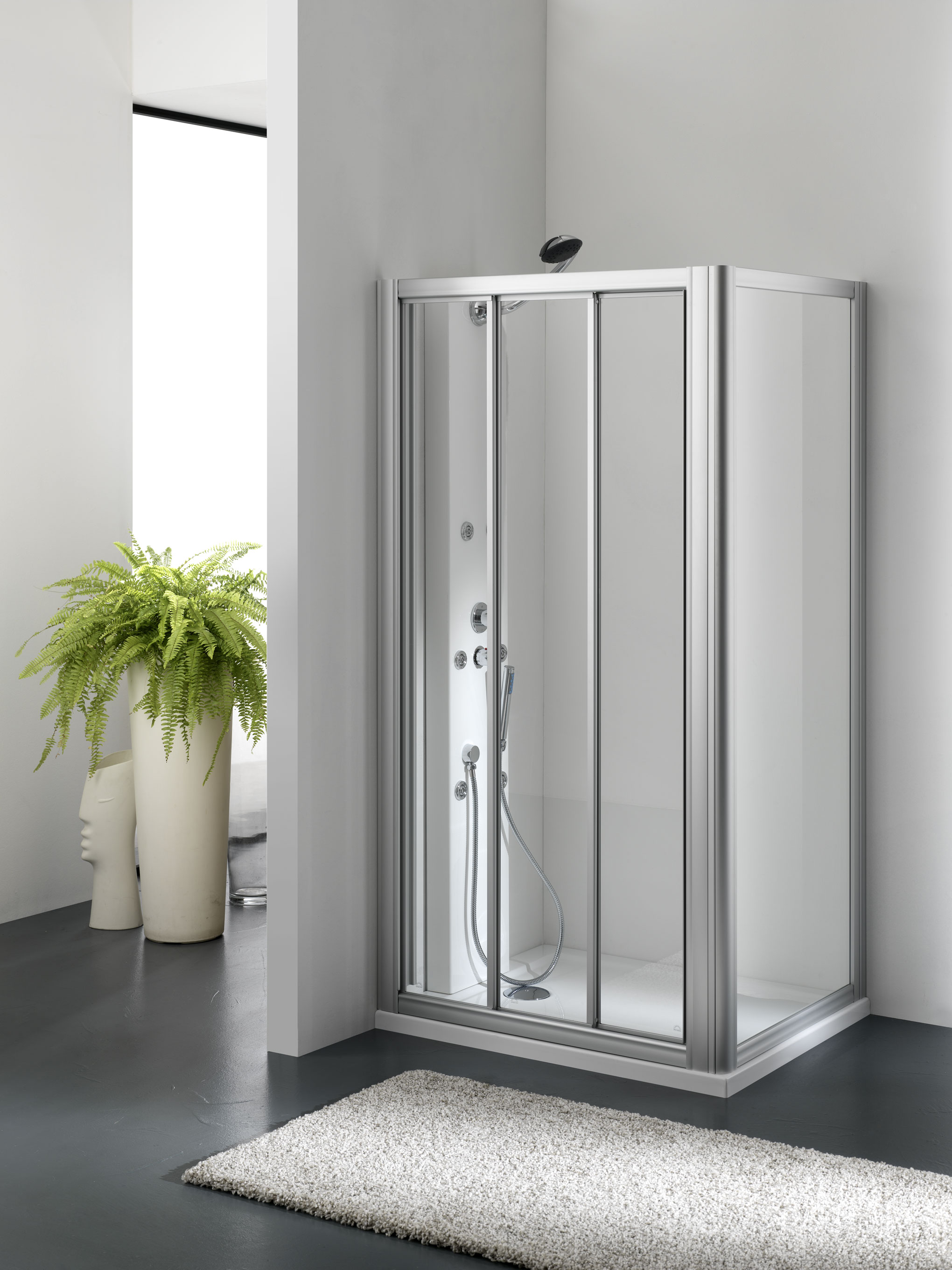 ZENITH DOOR Porta 3 ante scorrevoli finitura argento satinato 120 cm trasparente (misura 115/120 h.185) - Bagno Italiano
