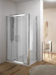 KAMA DOOR Porta 2 ante scorrevoli + 2 ante fisse finitura argento satinato 150 cm trasparente (misura 145/150 h.195) - Bagno Italiano