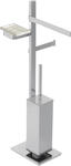 BASIC Piantana in ottone cromato con porta salviette Lungh.25 cm. + porta rotolo e scopino + porta sapone in vetro resina - Bagno Italiano