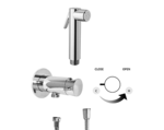 750M Miscelatore minimal tondo, con presa acqua, supporto doccia con chiusura di sicurezza in ottone e doccetta tonda in ottone per bidet finitura cromo  - Bagno Italiano