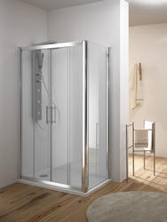 KAMA DOOR Porta 2 ante scorrevoli + 2 ante fisse finitura argento satinato 120 cm trasparente (misura 115/120 h.195) - Bagno Italiano