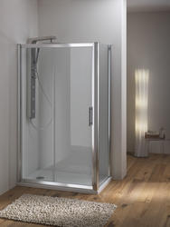 WAKO DOOR Porta 1 anta scorrevole + 1 anta fissa finitura argento satinato 200 cm trasparente (misura 195/200 h.195) - Bagno Italiano