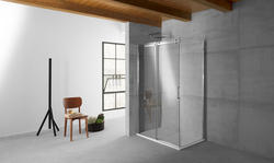 QUBO Box doccia Angolare fix+porta scorrevole cm 89x149 finitura acciaio inox (misura 87/89-147/149 h.195) - Bagno Italiano