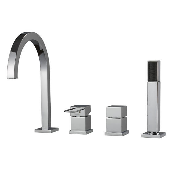 QUADRA MQB00 batteria monocomando bordo vasca 4 fori canna a P alta - Bagno Italiano