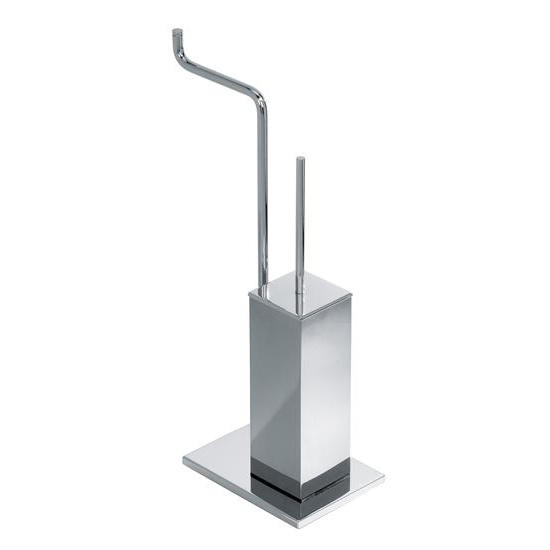 ZENITH Porta scopino di appoggio quadrato in ottone cromato con porta rotolo - Bagno Italiano