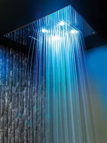 Soffione cromoterapia da incasso in acciaio inox 3 getti 4 led 550x400 con pulsantiera - Bagno Italiano