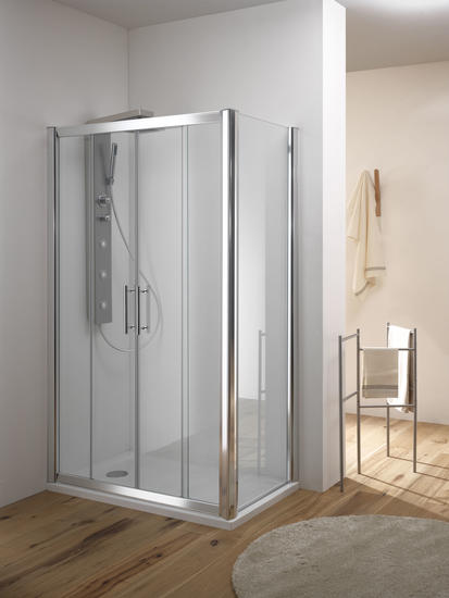 KAMA DOOR Porta 2 ante scorrevoli + 2 ante fisse finitura cromo 115 cm trasparente (misura 110/115 h.195) - Bagno Italiano