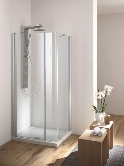 SOHO Box doccia Angolare porta battente finitura bianco P100 - F70 cm trasparente (misura 68/70-98/100 h.200) - Bagno Italiano
