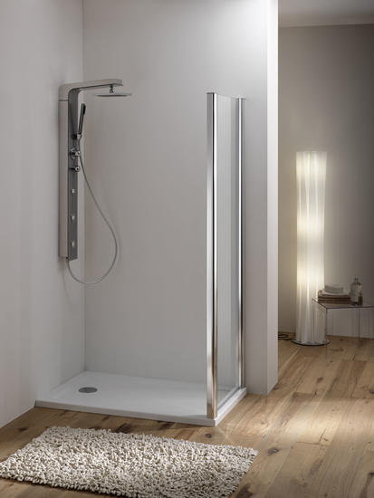 WAKO DOOR Porta 1 anta scorrevole + 1 anta fissa finitura argento satinato 120 cm trasparente (misura 115/120 h.195) - Bagno Italiano