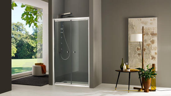 FLY porta a 2 ante battenti finitura argento satinato 140 cm serigrafato (misura 135/140 h.195) - Bagno Italiano