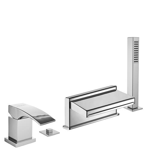 LASER Batteria monocomando bordo vasca quattro fori con deviatore e bocca getto piatto - Bagno Italiano