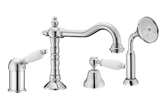NEW OLD Batteria monocomando bordo vasca quattro fori con deviatore e bocca - Bagno Italiano