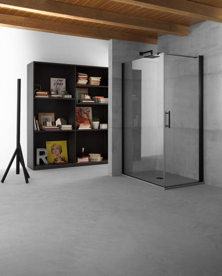 PANORAMA Box doccia Angolare fix+battente cm 90x70 finitura nero opaco (misura 68/70-88/90 h.200) - Bagno Italiano