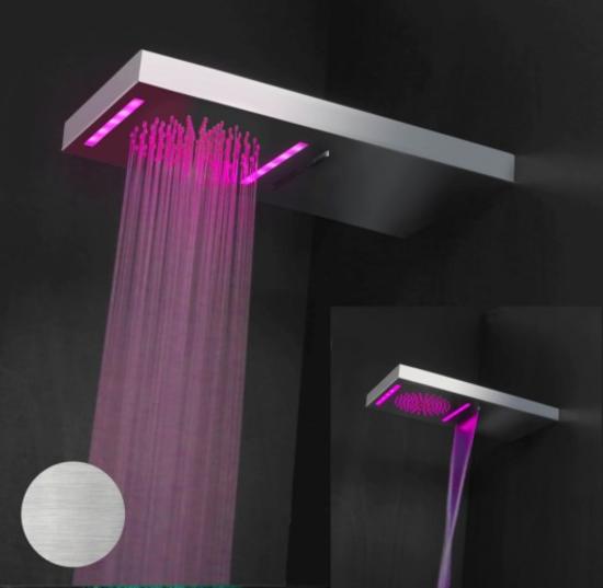 BAGNO ITALIANO - IRIS WATER FALL soffione doccia rettangolare cm. 26x52 in acciaio inox con cromoterapia - Bagno Italiano
