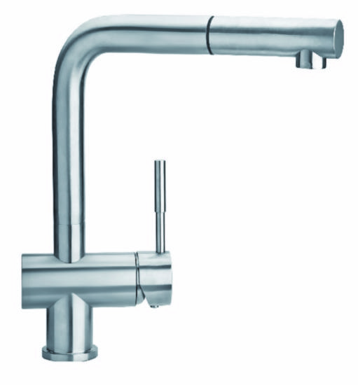 INOXA41S miscelatore monocomando in acciaio inox con canna a 90° e bocca estraibile - Bagno Italiano