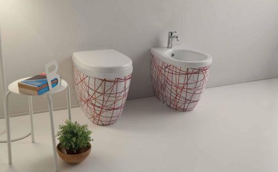 YOUNG vaso + bidet a terra nest rosso - Bagno Italiano