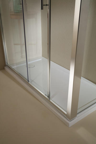 PLANAS Porta 1 anta scorrevole + 1 anta fissa finitura argento satinato 124 cm trasparente (misura 120/124 h.195) - Bagno Italiano