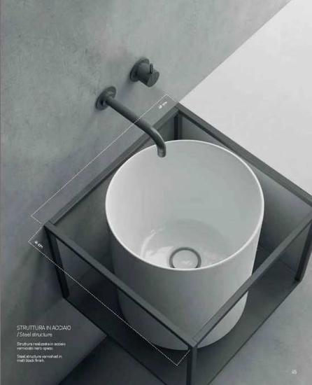 CORE 46 Lavabo da appoggio cm Ø37 + Struttura sottolavabo cm 46 x 46 in acciaio nero opaco - Bagno Italiano