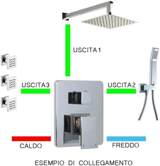 AQUARELAX miscelatore CUBE rubinetto bagno doccia incasso 3 vie monoleva monocomando cromo quadrato tre uscite  - Bagno Italiano