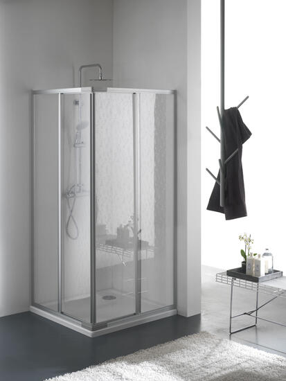 BRIO Box doccia Angolare scorrevole finitura argento satinato 70-70 cm acrilico (misura 62/72-80/90 h.185) - Bagno Italiano