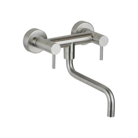 EMPORIO MOTTA Rubinetto Cucina in acciaio inox con Bocca Squadrata a Parete 2 Leve - Bagno Italiano