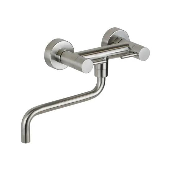 EMPORIO MOTTA Rubinetto Cucina in acciaio inox con Bocca Squadrata a Parete 2 Leve - Bagno Italiano