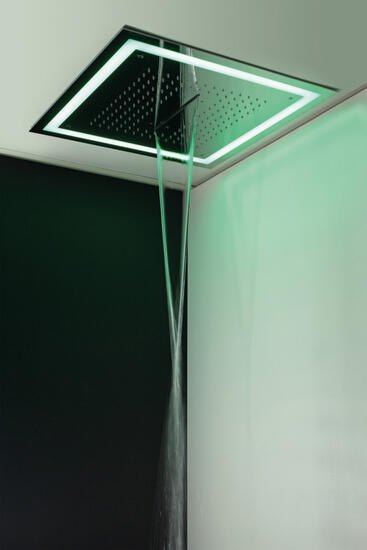 K4102 Soffione ad incasso quadro400x4000 getto pioggia + cascata + cornice LED perimetrale in acciaio inox finitura super mirror completo di telecomando - Bagno Italiano