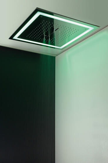 K4102 Soffione ad incasso quadro400x4000 getto pioggia + cascata + cornice LED perimetrale in acciaio inox finitura super mirror completo di telecomando - Bagno Italiano