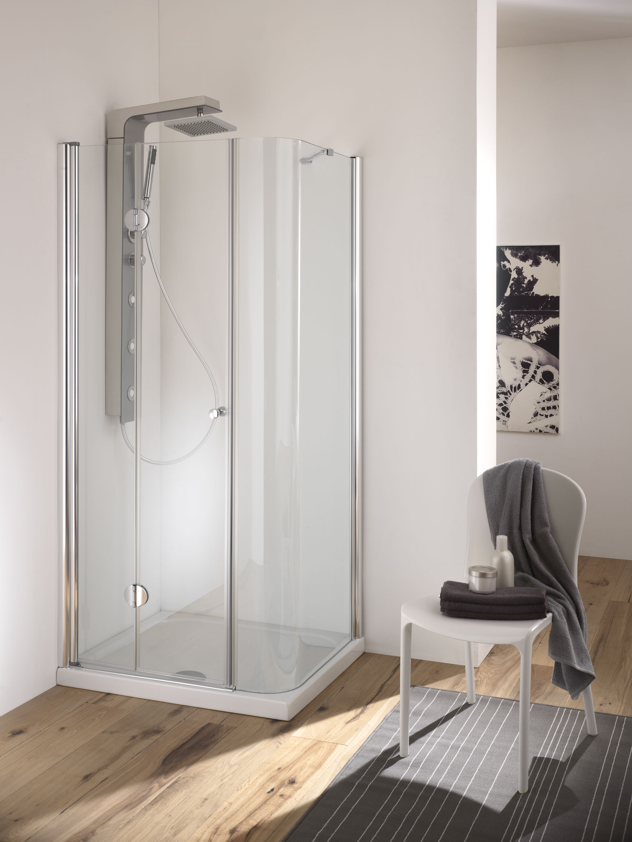 FUJI Box doccia Angolare porta cerniera finitura cromo Porta 90 Fiso 70 cm trasparente (misura 88/90-98/100 h.185) - Bagno Italiano