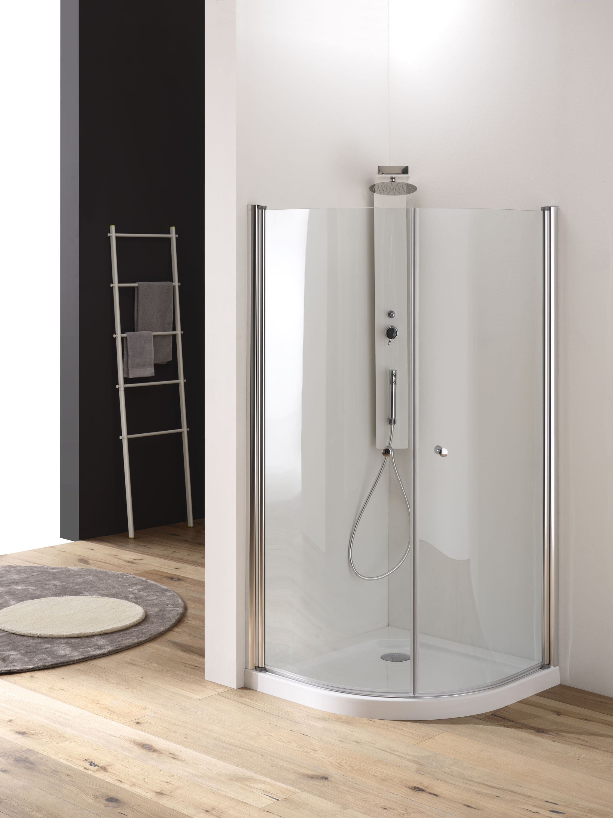 OASIS Box doccia circolare a battente finitura bianco 80 cm trasparente (misura 78/80-78/80 h.185 raggio 55) - Bagno Italiano