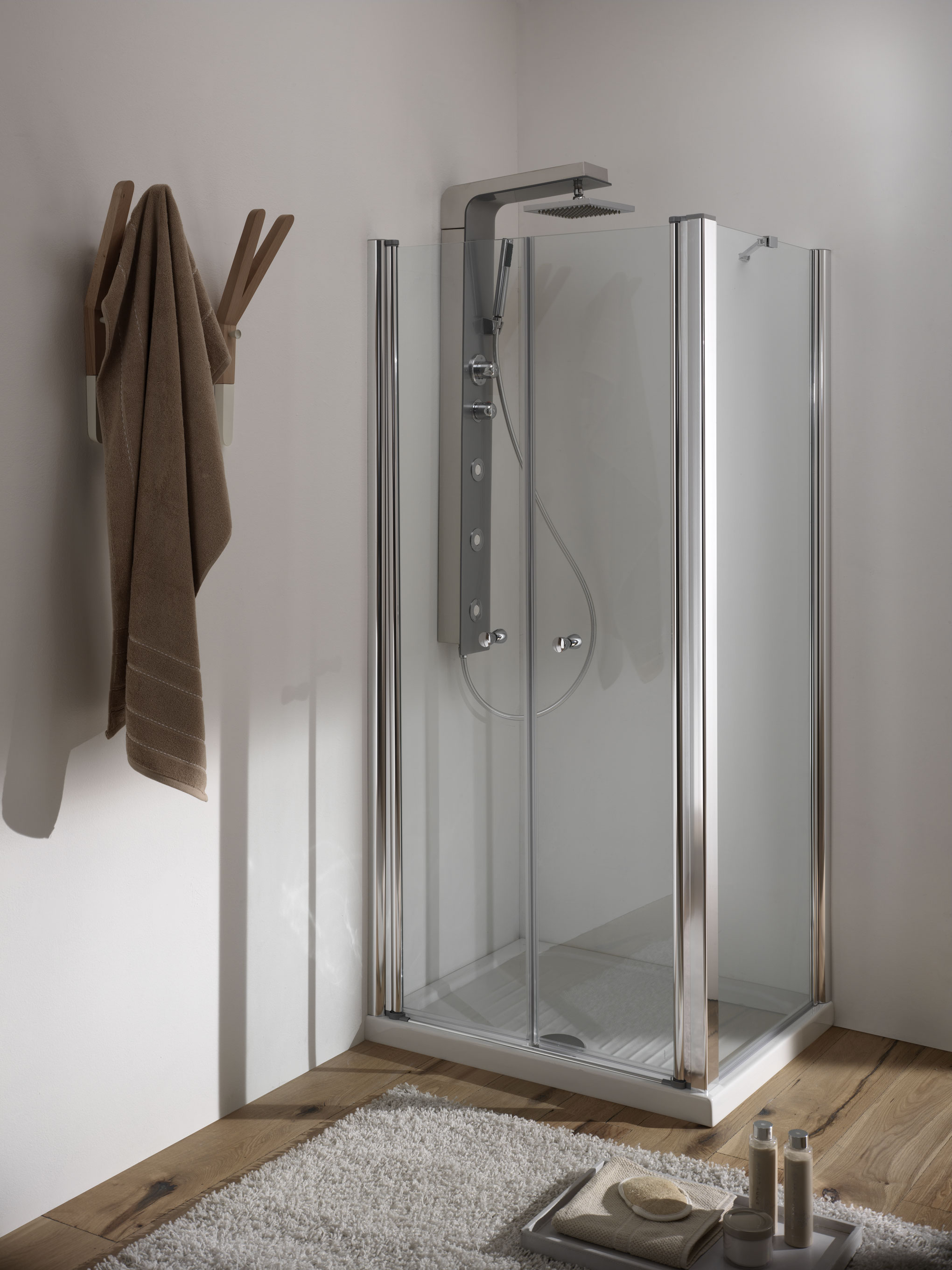 SALOON DOOR Porta 2 ante battente finitura argento satinato 70 cm trasparente (misura 66/71 h.185) - Bagno Italiano