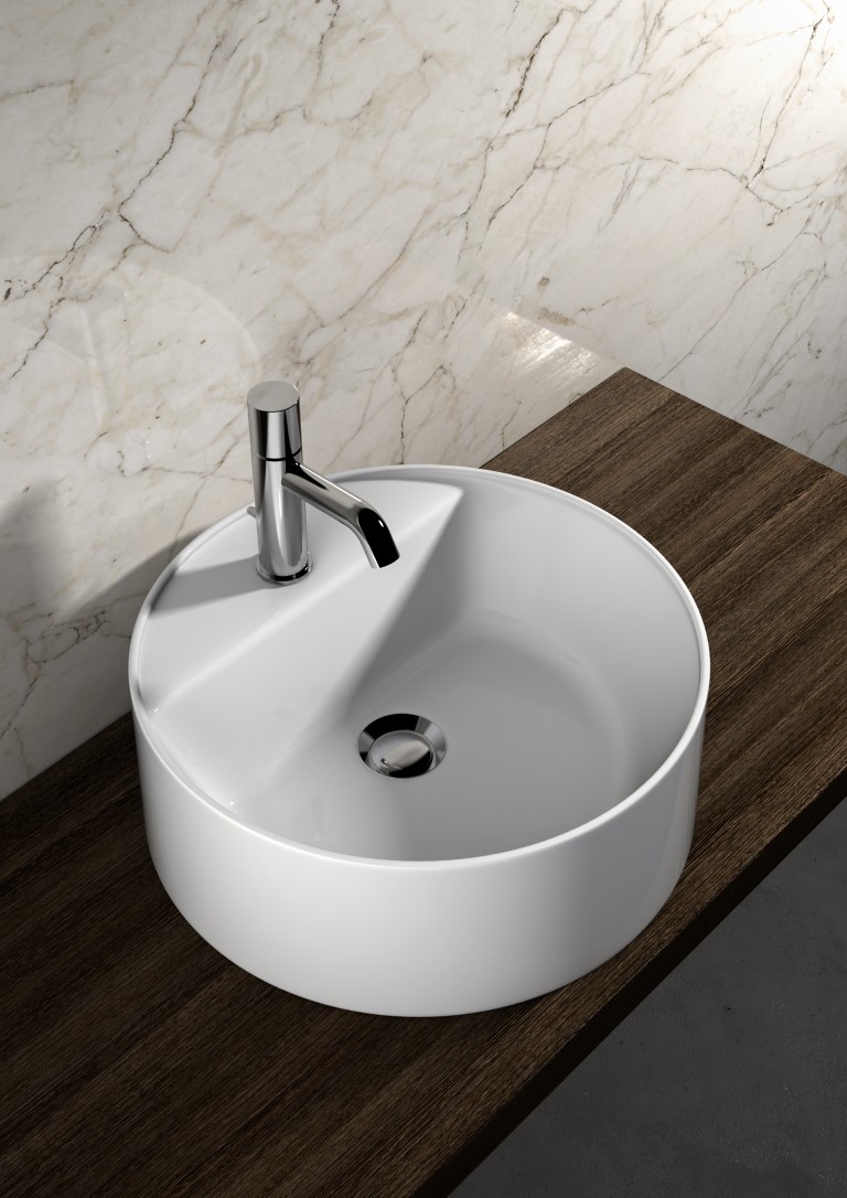 Lavabo tondo 45 da appoggio monoforo OL-LIL4245101 - Bagno Italiano