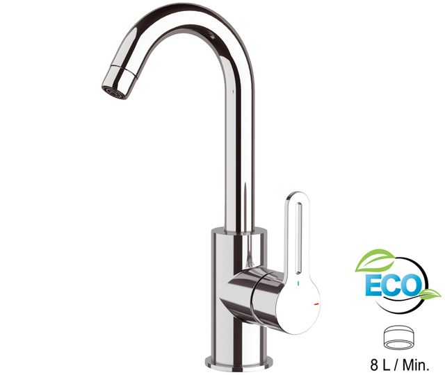 SMART ECO Miscelatore lavello monoforo 90° con canna alta girevole, modello corto - Bagno Italiano