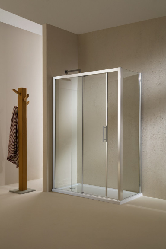 SANDERRA Porta 1 anta scorrevole + 1 anta fissa finitura argento satinato 119 cm trasparente (misura 115/119 h.195) - Bagno Italiano