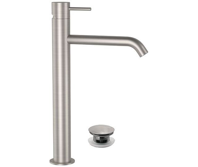 TOKYO STEEL Monocomando lavabo alto in acciaio inox con scarico click-clack - Bagno Italiano