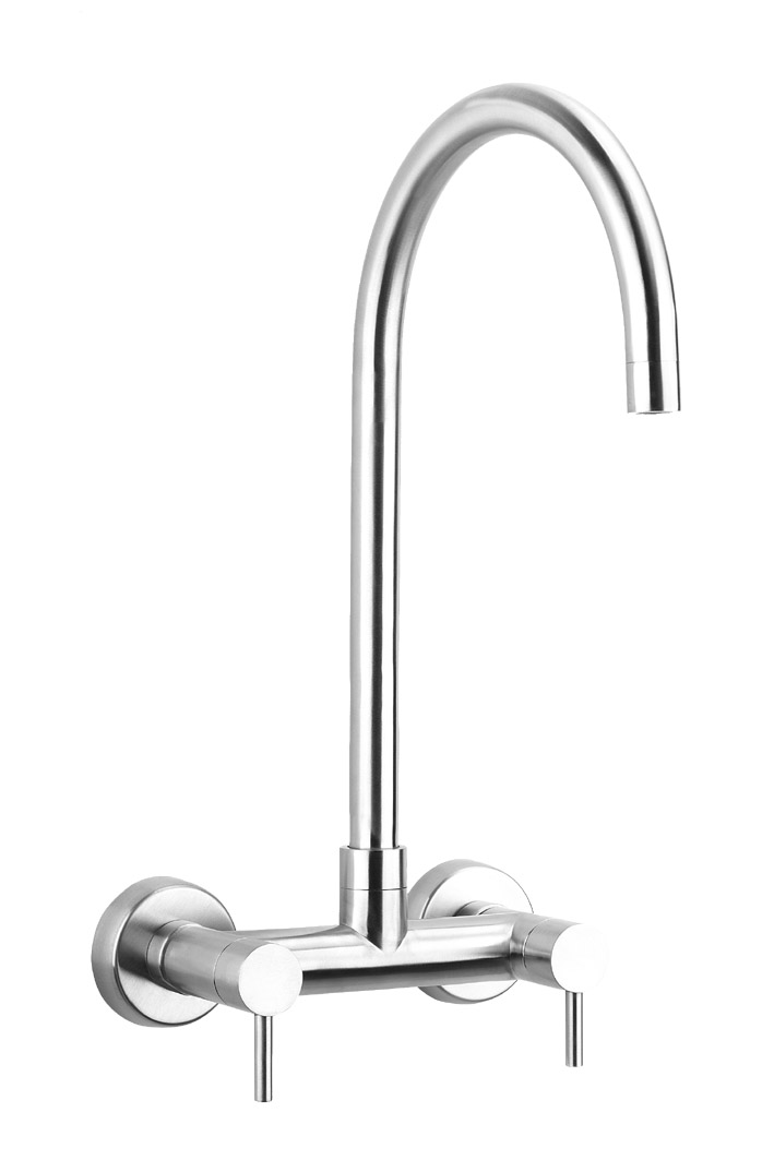 miscelatore lavello a muro in acciaio inox canna girevole finitura acciaio lucido  - Bagno Italiano