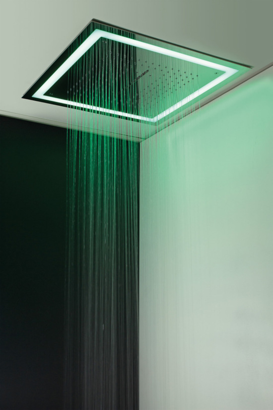 K4102 Soffione ad incasso quadro400x4000 getto pioggia + cascata + cornice LED perimetrale in acciaio inox finitura super mirror - Bagno Italiano